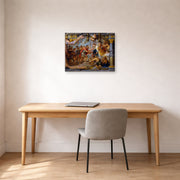 Gallery-wrapped canvas print of Jacques-Louis David's 'The Meeting of Abraham and Melchizedek' displayed on a wall in an office