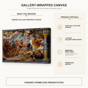 Jacques-Louis David - The Meeting of Abraham and Melchizedek gallery wrap canvas construction and hanging details infographic