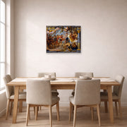 Unframed poster print of Jacques-Louis David's 'The Meeting of Abraham and Melchizedek' displayed on a wall in a dining room