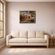 Unframed poster print of Jacques-Louis David's 'The Meeting of Abraham and Melchizedek' displayed on a wall in a living room