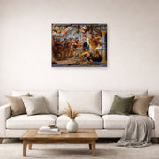 Unframed poster print of Jacques-Louis David's 'The Meeting of Abraham and Melchizedek' displayed on a wall in a living room