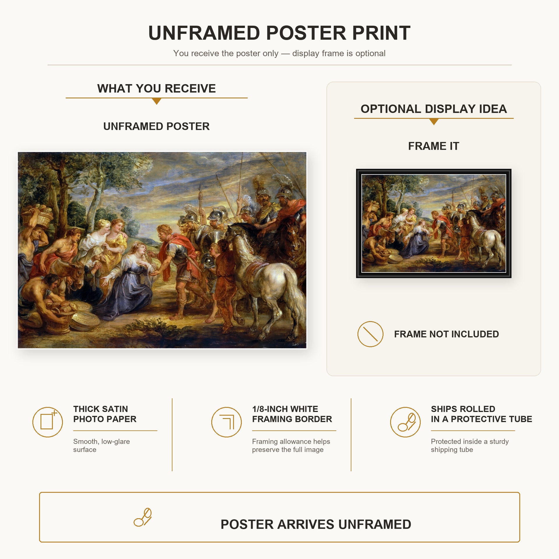 Jacques-Louis David - The Meeting of David and Abigail poster print size comparison and framing display infographic