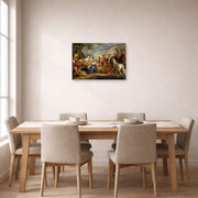 Unframed poster print of Jacques-Louis David's 'The Meeting of David and Abigail' displayed on a wall in a dining room
