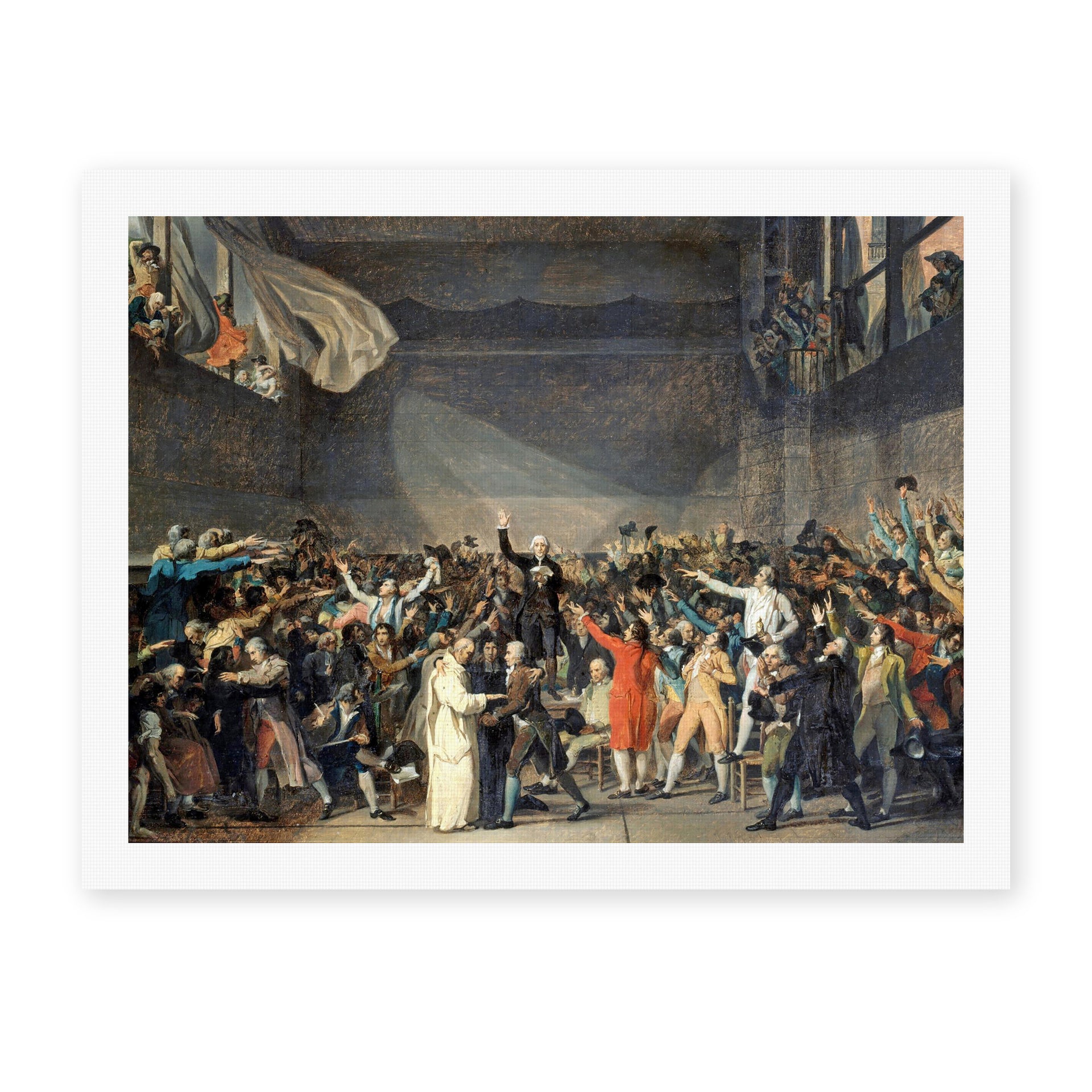 Jacques-Louis David's 'The Oath of the Tennis Court' painting reproduced as a rolled canvas print, David's unfinished record of the 1789 Revolution
