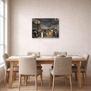 Gallery-wrapped canvas print of Jacques-Louis David's 'The Oath of the Tennis Court' displayed on a wall in a dining room