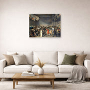 Unframed poster print of Jacques-Louis David's 'The Oath of the Tennis Court' displayed on a wall in a living room
