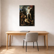 Gallery-wrapped canvas print of Jacques-Louis David's 'The Resurrection of Christ' displayed on a wall in an office