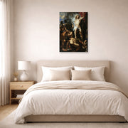 Unframed poster print of Jacques-Louis David's 'The Resurrection of Christ' displayed on a wall in a bedroom