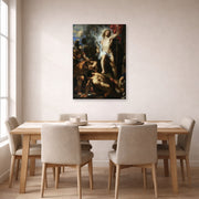 Unframed poster print of Jacques-Louis David's 'The Resurrection of Christ' displayed on a wall in a dining room