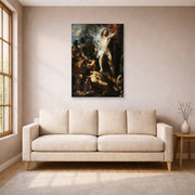 Unframed poster print of Jacques-Louis David's 'The Resurrection of Christ' displayed on a wall in a living room