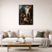 Unframed poster print of Jacques-Louis David's 'The Resurrection of Christ' displayed on a wall in a living room