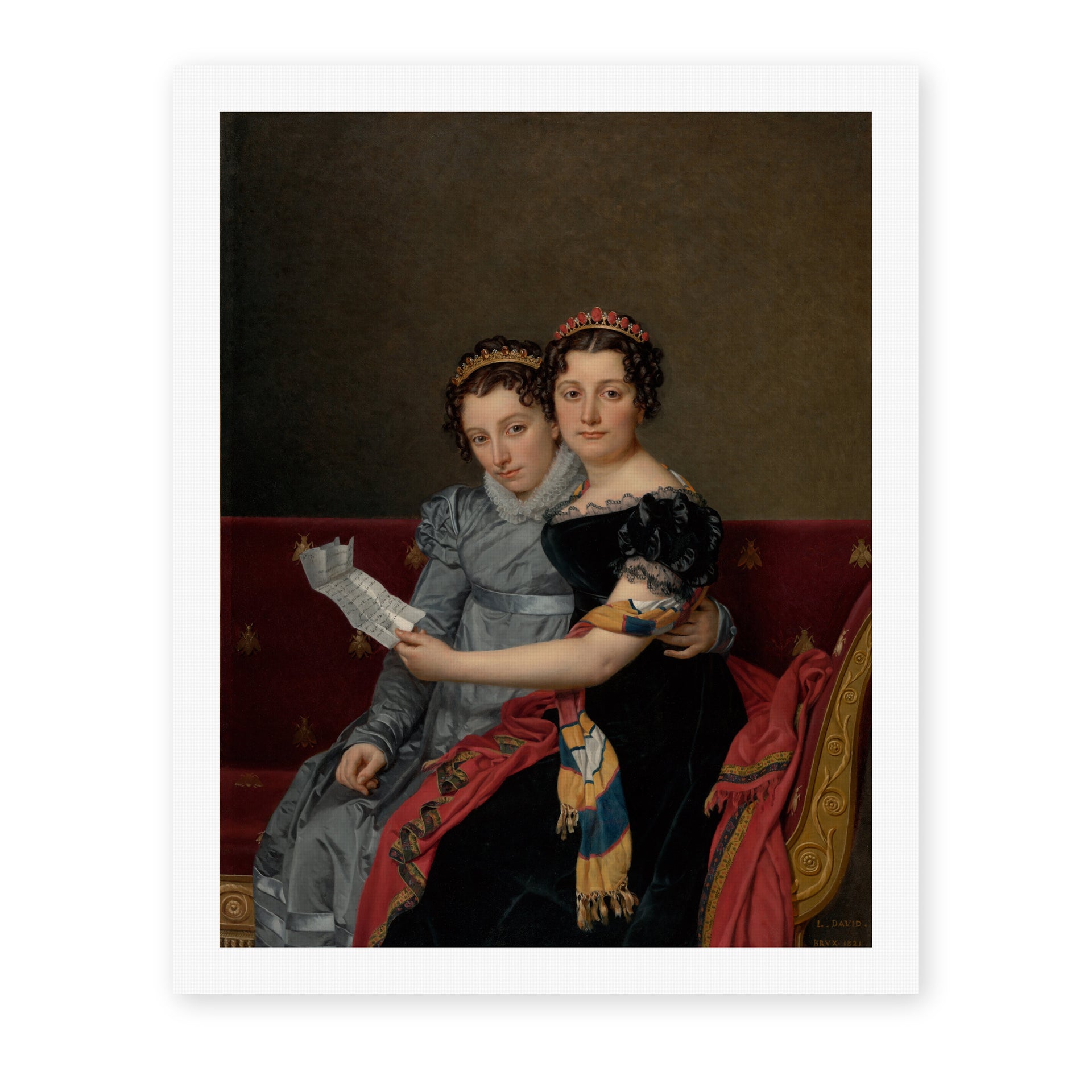 Jacques-Louis David's 'The Sisters Zénaïde and Charlotte Bonaparte' painting reproduced as a rolled canvas print