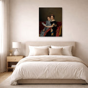 Gallery-wrapped canvas print of Jacques-Louis David's 'The Sisters Zénaïde and Charlotte Bonaparte' displayed on a wall in a bedroom