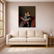 Gallery-wrapped canvas print of Jacques-Louis David's 'The Sisters Zénaïde and Charlotte Bonaparte' displayed on a wall in a living room