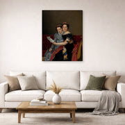 Gallery-wrapped canvas print of Jacques-Louis David's 'The Sisters Zénaïde and Charlotte Bonaparte' displayed on a wall in a living room