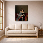 Unframed poster print of Jacques-Louis David's 'The Sisters Zénaïde and Charlotte Bonaparte' displayed on a wall in a living room