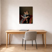 Unframed poster print of Jacques-Louis David's 'The Sisters Zénaïde and Charlotte Bonaparte' displayed on a wall in an office
