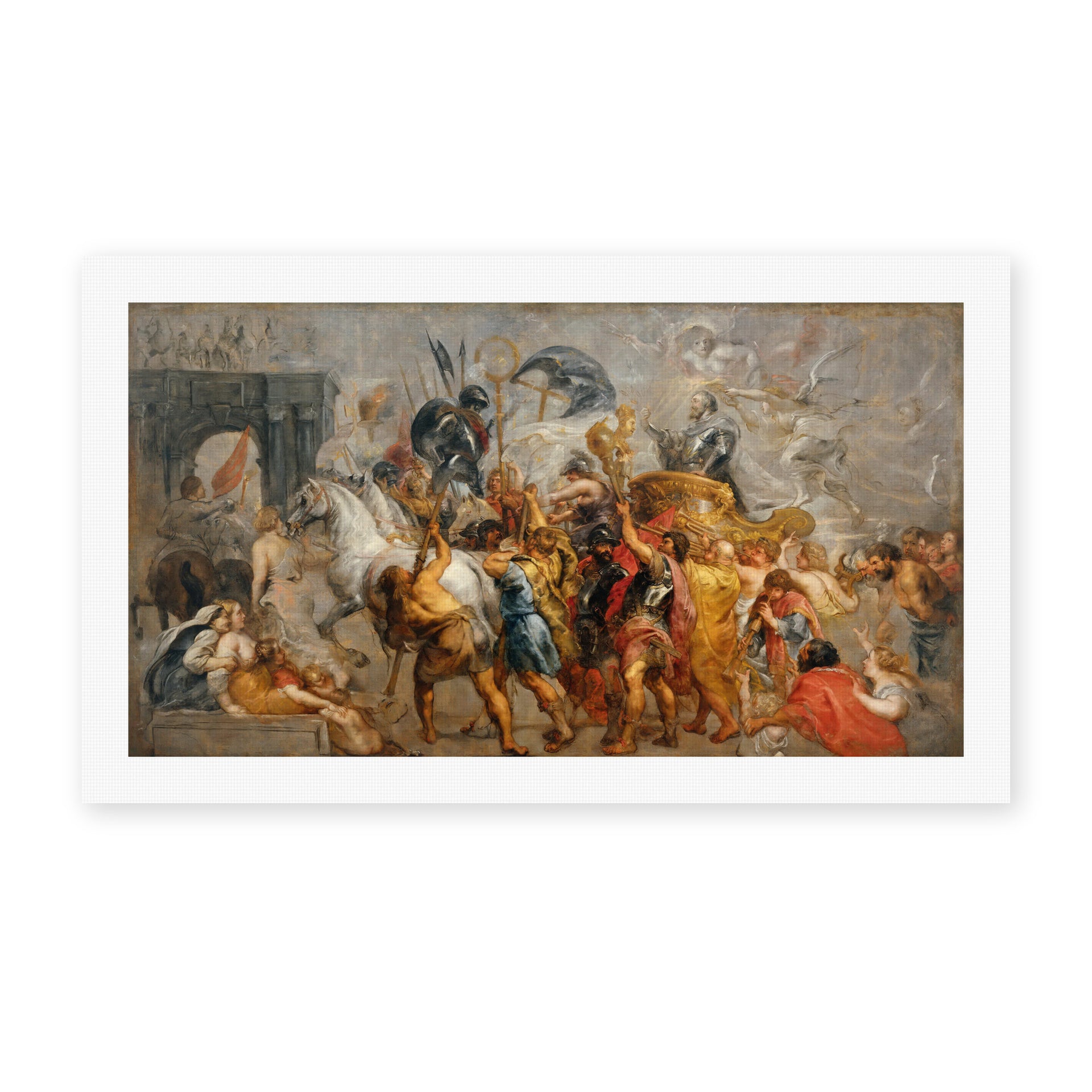 Jacques-Louis David's 'The Triumphal Entry of Henry IV into Paris' painting reproduced as a rolled canvas print
