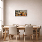 Gallery-wrapped canvas print of Jacques-Louis David's 'The Triumphal Entry of Henry IV into Paris' displayed on a wall in a dining room