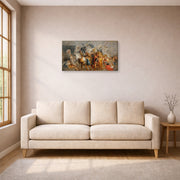 Gallery-wrapped canvas print of Jacques-Louis David's 'The Triumphal Entry of Henry IV into Paris' displayed on a wall in a living room