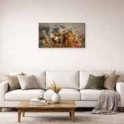 Gallery-wrapped canvas print of Jacques-Louis David's 'The Triumphal Entry of Henry IV into Paris' displayed on a wall in a living room