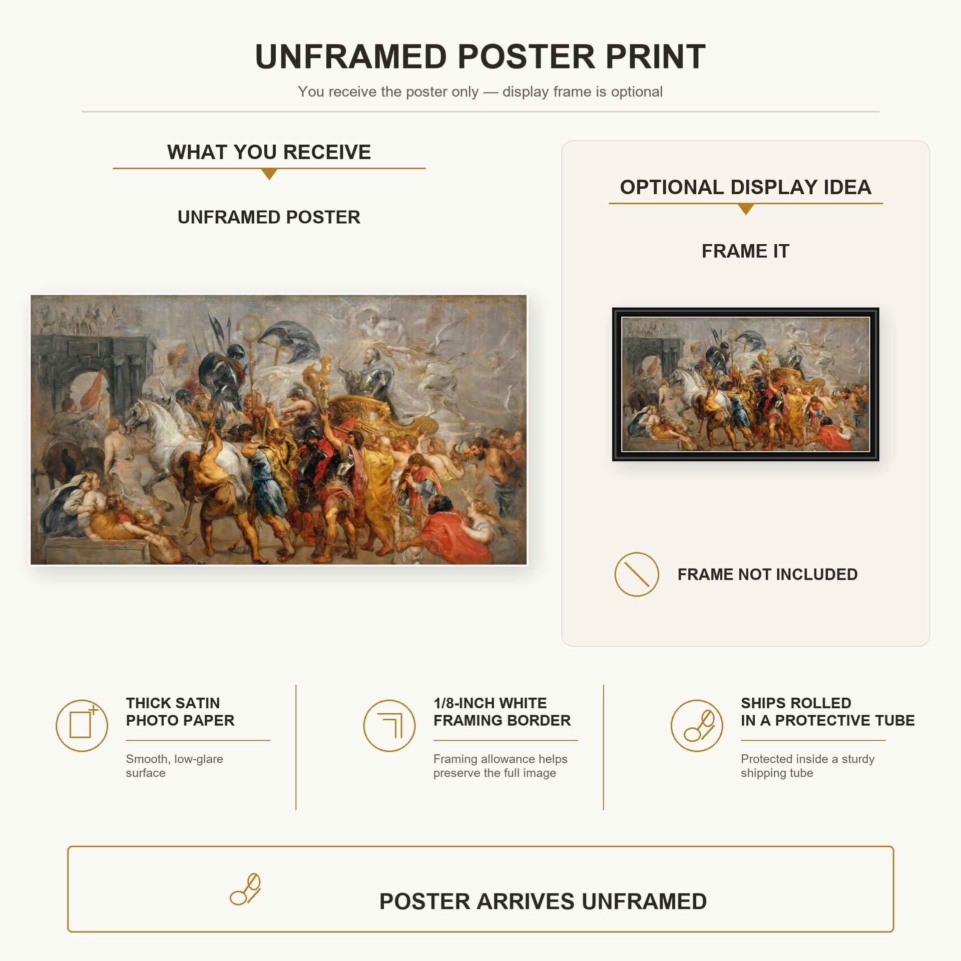 Jacques-Louis David - The Triumphal Entry of Henry IV into Paris poster print size comparison and framing display infographic