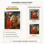 Jacques-Louis David - The Virgin Presents the Infant Jesus to Saint Francis canvas print size comparison and framing display infographic