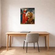 Unframed poster print of Jacques-Louis David's 'The Virgin Presents the Infant Jesus to Saint Francis' displayed on a wall in an office