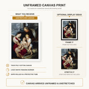 Jacques-Louis David - The Virgin and Child with Saint Elizabeth and the Infant saint John the Baptist canvas print size comparison and framing display infographic