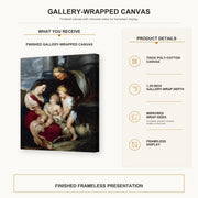 Jacques-Louis David - The Virgin and Child with Saint Elizabeth and the Infant saint John the Baptist gallery wrap canvas construction and hanging details infographic