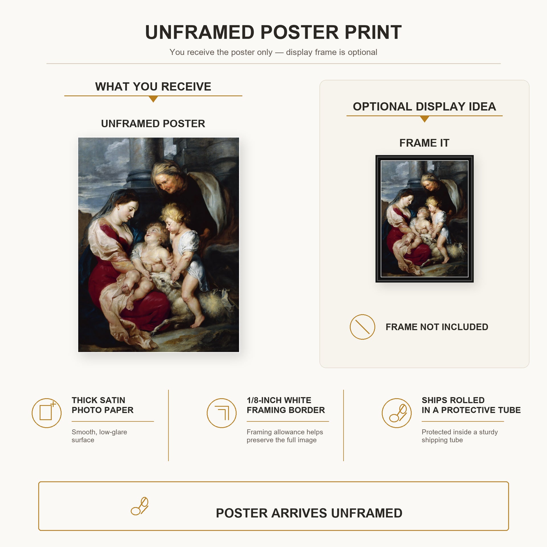 Jacques-Louis David - The Virgin and Child with Saint Elizabeth and the Infant saint John the Baptist poster print size comparison and framing display infographic