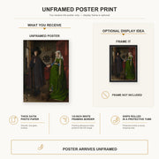 Jan van Eyck - Portrait of Giovanni Arnolfini and his Wife poster print size comparison and framing display infographic