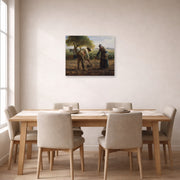Unframed poster print of Jean-Francois Millet's Potato Planters displayed on a wall in a dining