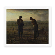 Jean-Francois Millet's 'The Angelus', depicting two peasants pausing to pray in a field at dusk, reproduced as a rolled canvas print