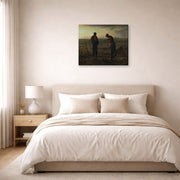Gallery-wrapped canvas print of Jean-Francois Millet's The Angelus displayed on a wall in a bedroom