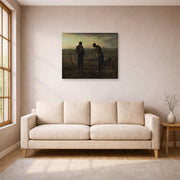 Gallery-wrapped canvas print of Jean-Francois Millet's The Angelus displayed on a wall in a living room