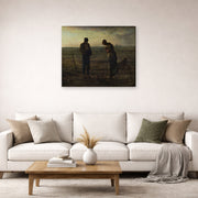 Gallery-wrapped canvas print of Jean-Francois Millet's The Angelus displayed on a wall in a living room
