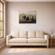 Gallery-wrapped canvas print of Jean-Francois Millet's The Gleaners displayed on a wall in a living room