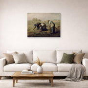 Gallery-wrapped canvas print of Jean-Francois Millet's The Gleaners displayed on a wall in a living room