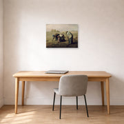 Unframed poster print of Jean-Francois Millet's The Gleaners displayed on a wall in a office