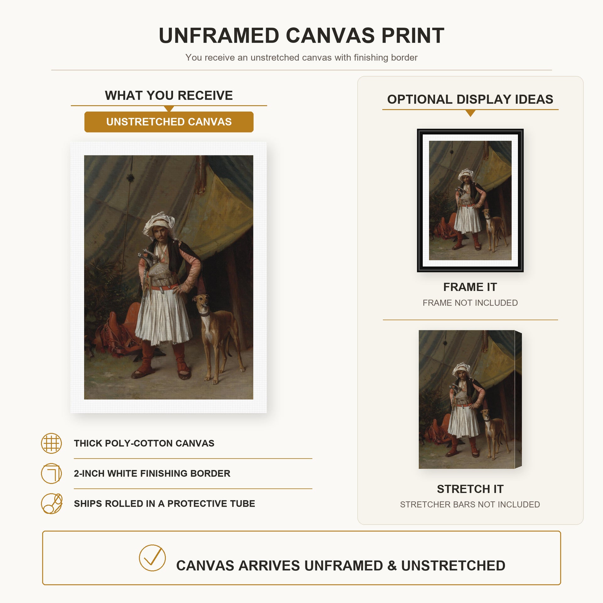 Jean-Leon Gerome - A Bashi Bazouk and His Dog - canvas print combined product and display infographic frame and bars not included