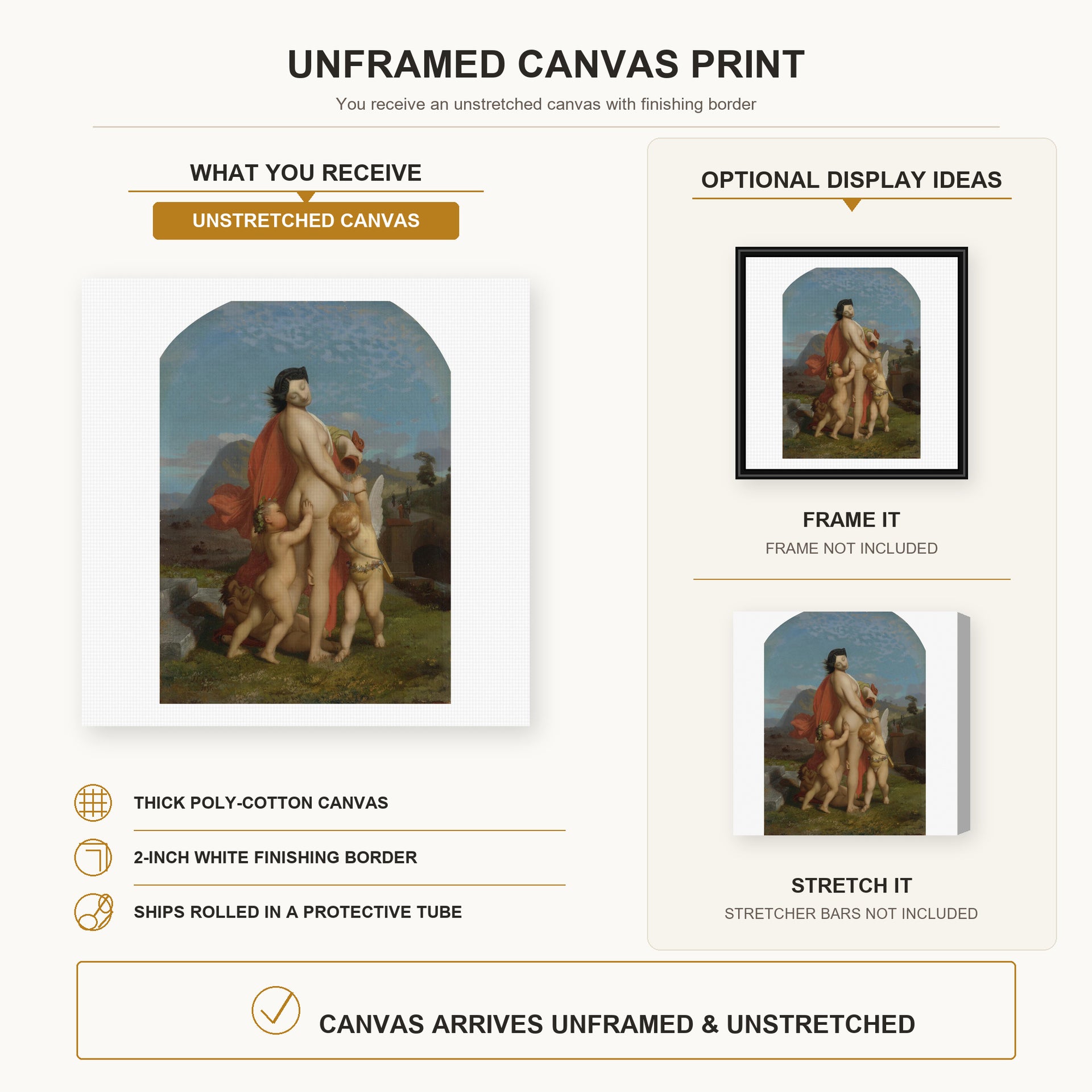 Jean-Leon Gerome - A Young Nymph Teased by Putti - canvas print combined product and display infographic frame and bars not included