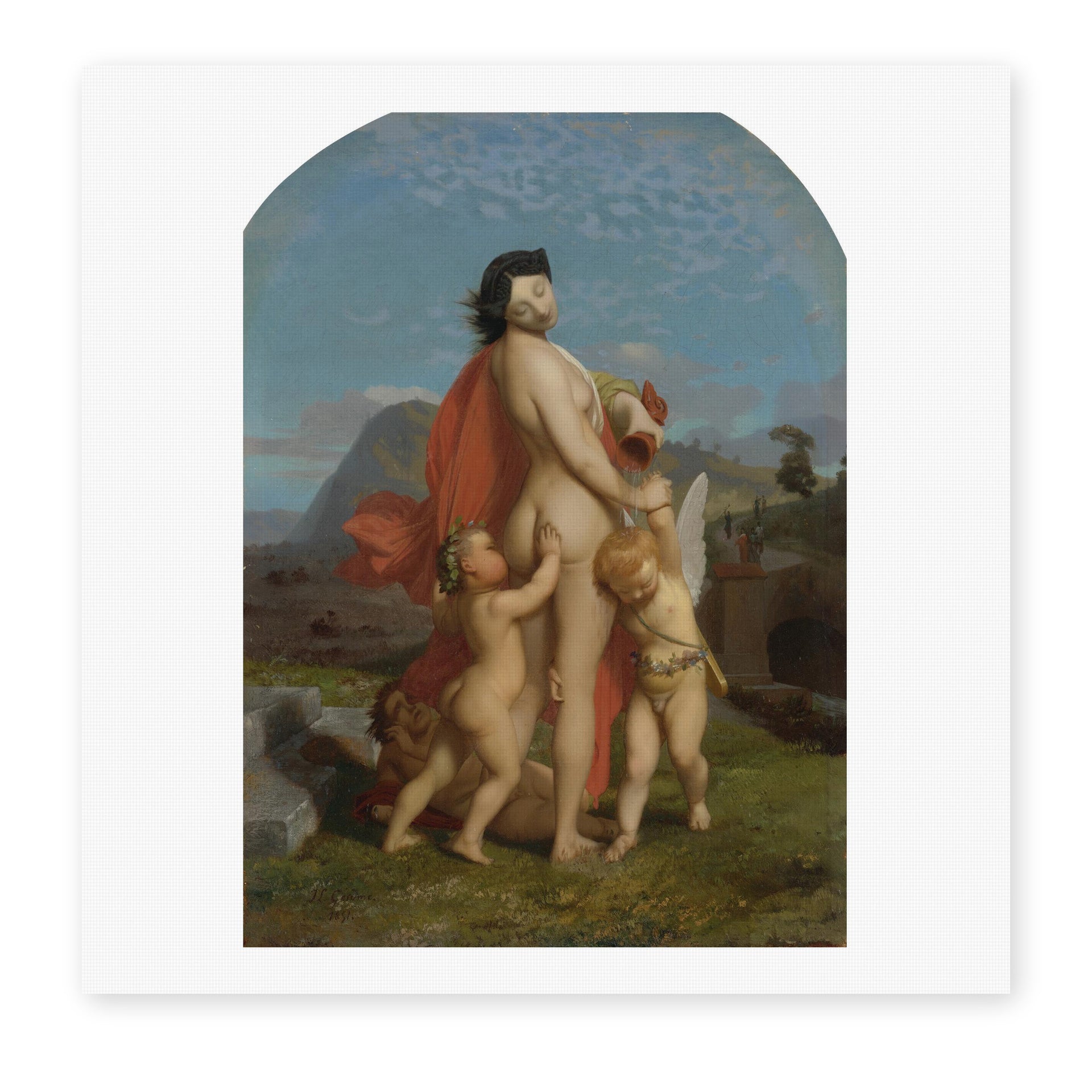 Jean-Leon Gerome - A Young Nymph Teased by Putti - canvas print hero
