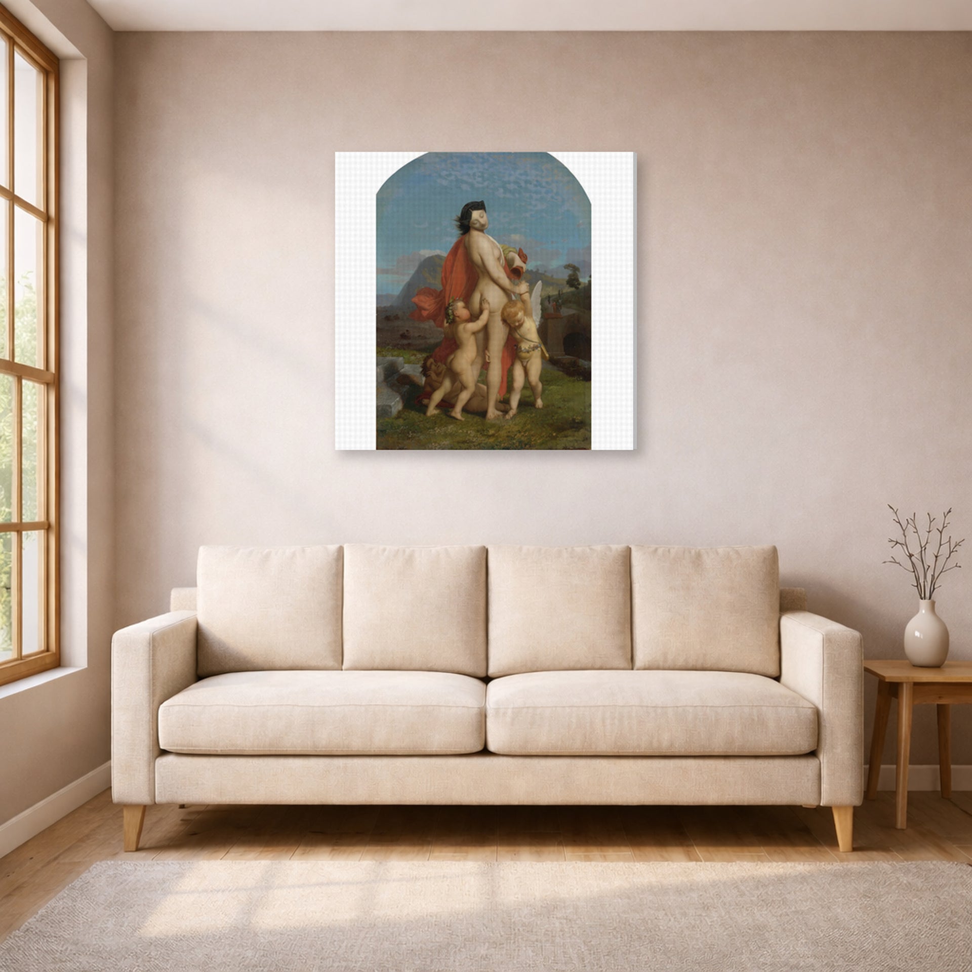 Jean-Leon Gerome - A Young Nymph Teased by Putti - gallery wrap lifestyle living room 1