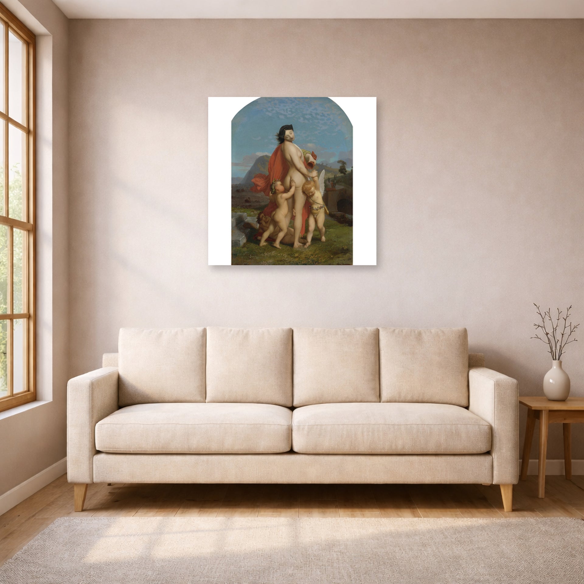 Jean-Leon Gerome - A Young Nymph Teased by Putti - poster print lifestyle living room 1 unframed