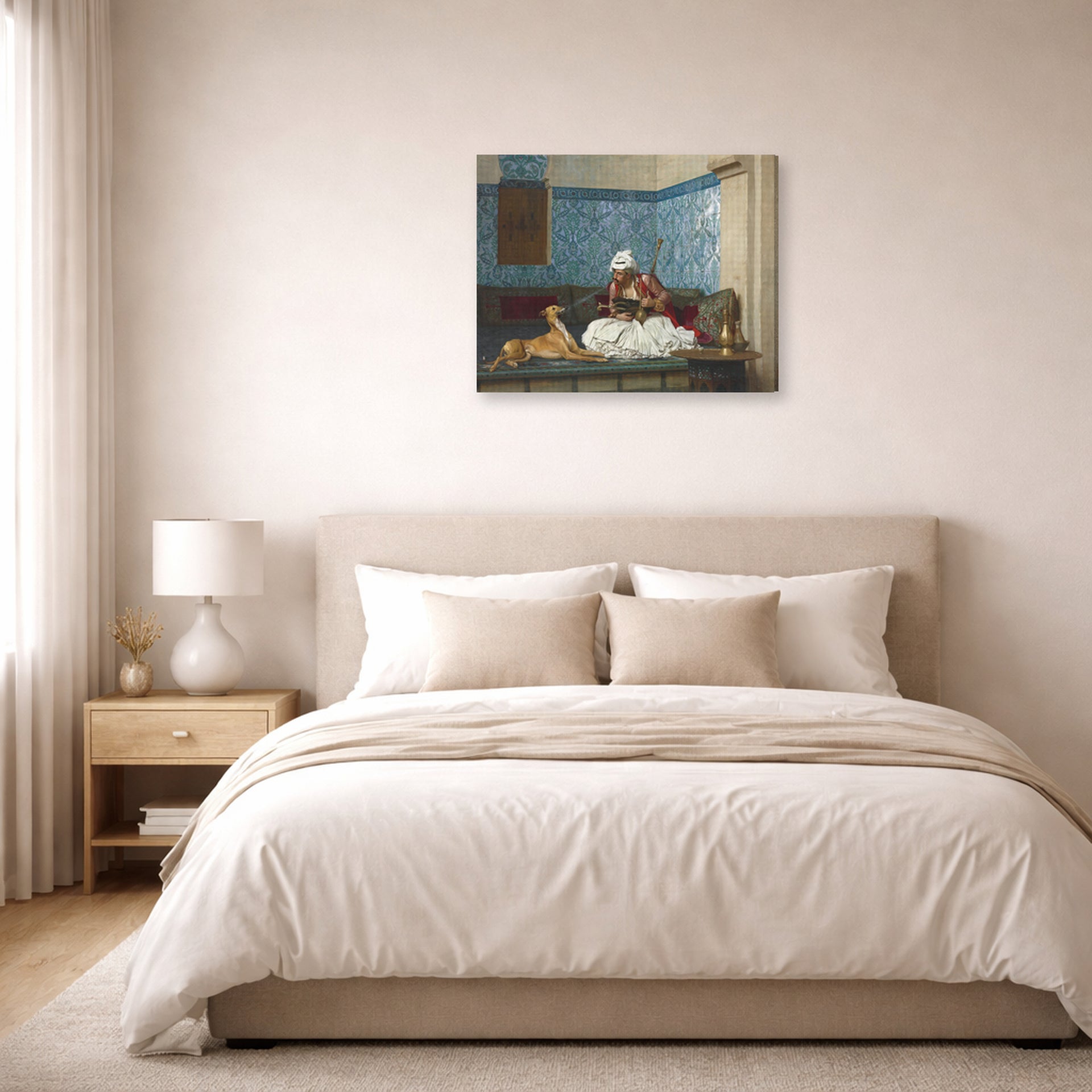 Jean-Leon Gerome - Arnaut Blowing Smoke in His Dog's Nose - gallery wrap lifestyle bedroom