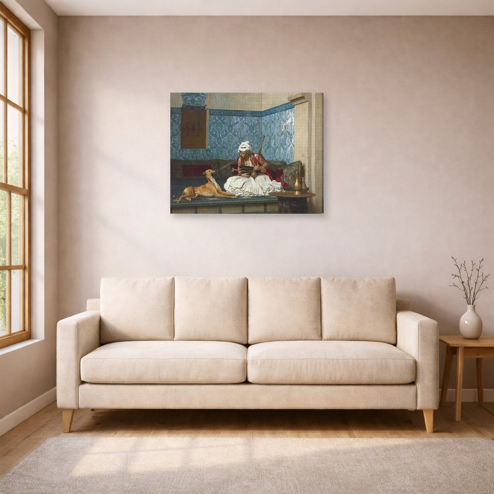 Jean-Leon Gerome - Arnaut Blowing Smoke in His Dog's Nose - gallery wrap lifestyle living room 1