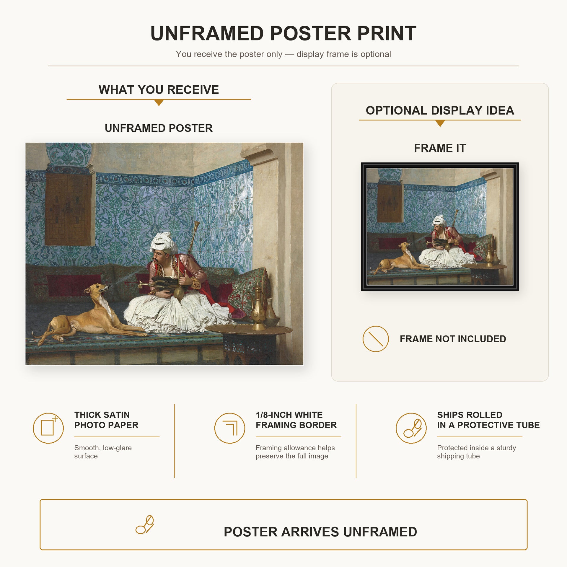 Jean-Leon Gerome - Arnaut Blowing Smoke in His Dog's Nose - poster print combined product and display infographic