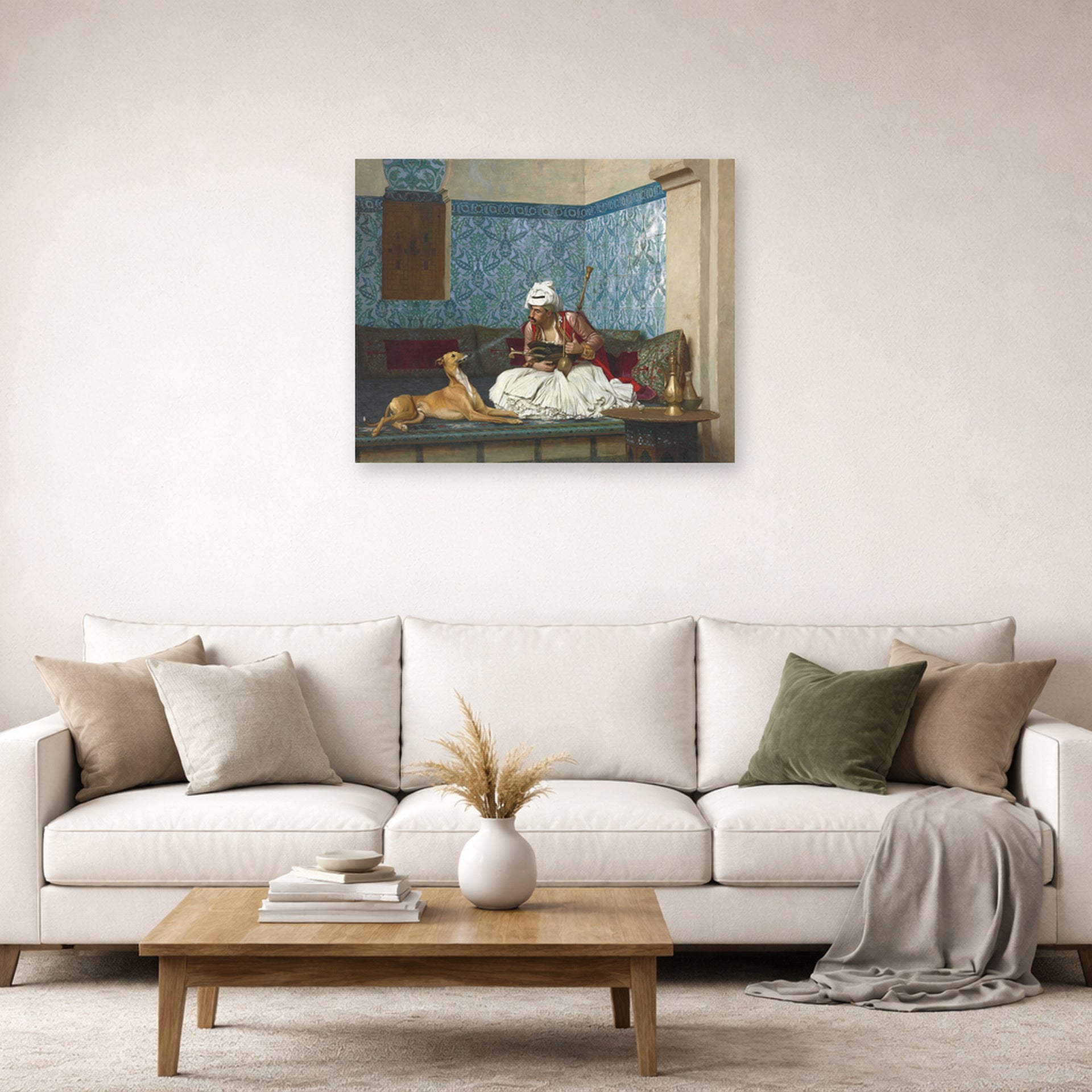Jean-Leon Gerome - Arnaut Blowing Smoke in His Dog's Nose - poster print lifestyle living room 2 unframed
