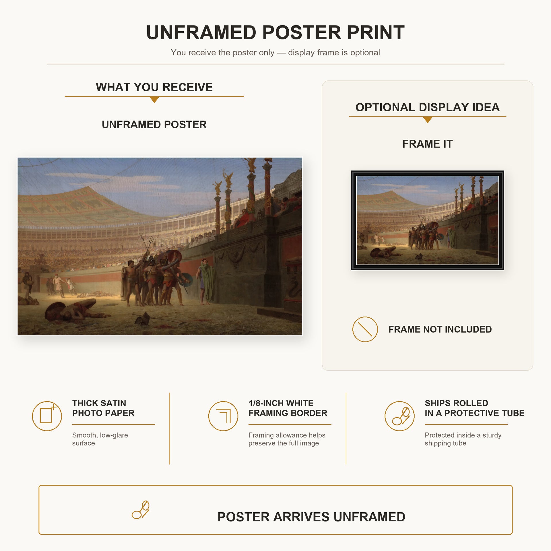 Jean-Leon Gerome - Hail Caesar We Who Are About to Die Salute You - poster print combined product and display infographic